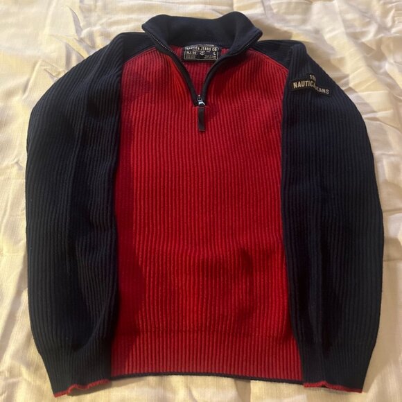 Nautica Other - Nautica Jeans Co. 1/4 Zip Red and Blue Ribbed Pullover Sweater